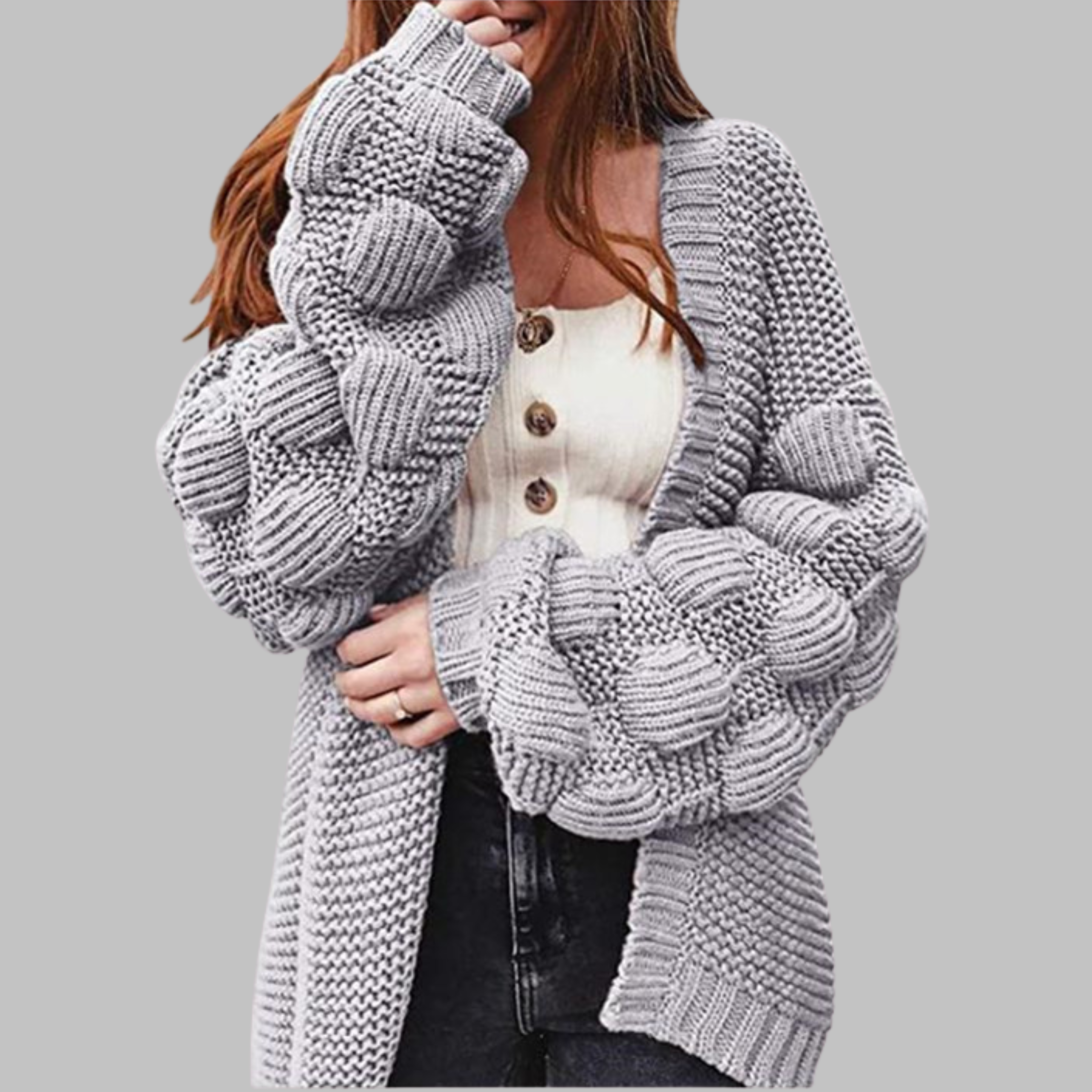 Vintage-Stil Oversize-Strickcardigan mit grobem Strick und offener Front
