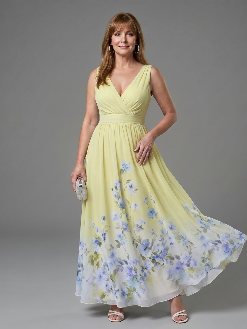 Clarissa | Ärmelloses Midikleid mit V-Ausschnitt und weichem Blumensaum