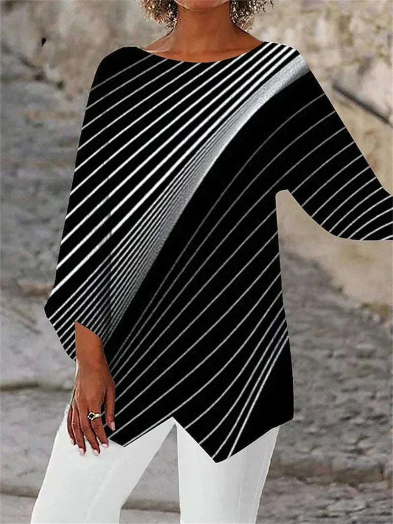 LYSENDRAE – Elegantes bedrucktes Langarmshirt mit Rundhalsausschnitt