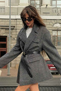 Tweed dobbeltknappet uld-blazer mantel til et elegant look til damer