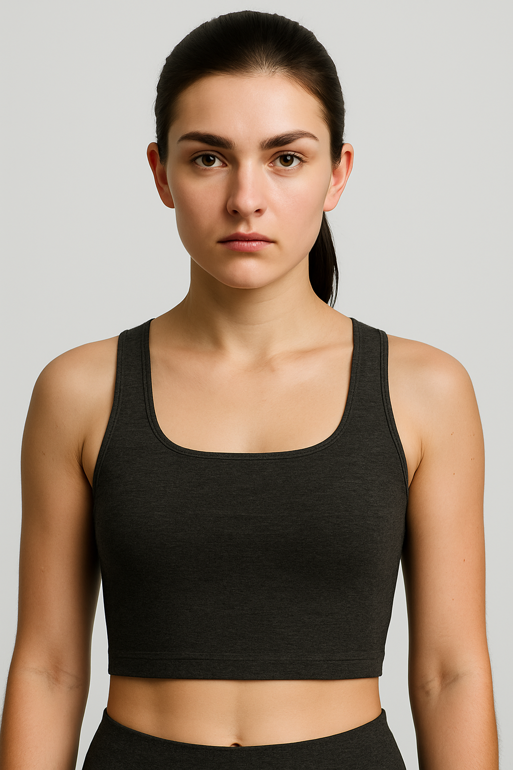 Hanna | Damen Schwarzes Cropped Tanktop Quadratausschnitt Ärmellos Dehnbar Sportshirt