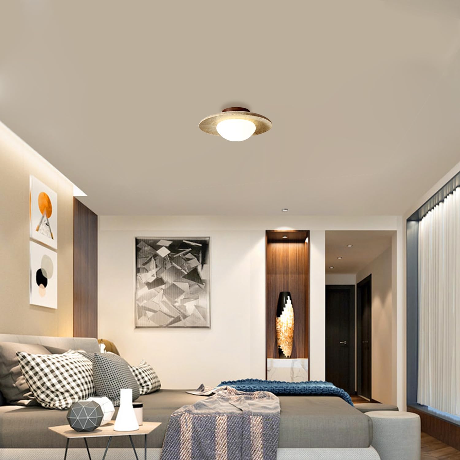 Lyonea - Elegante minimalistische LED-Deckenleuchte aus Travertin
