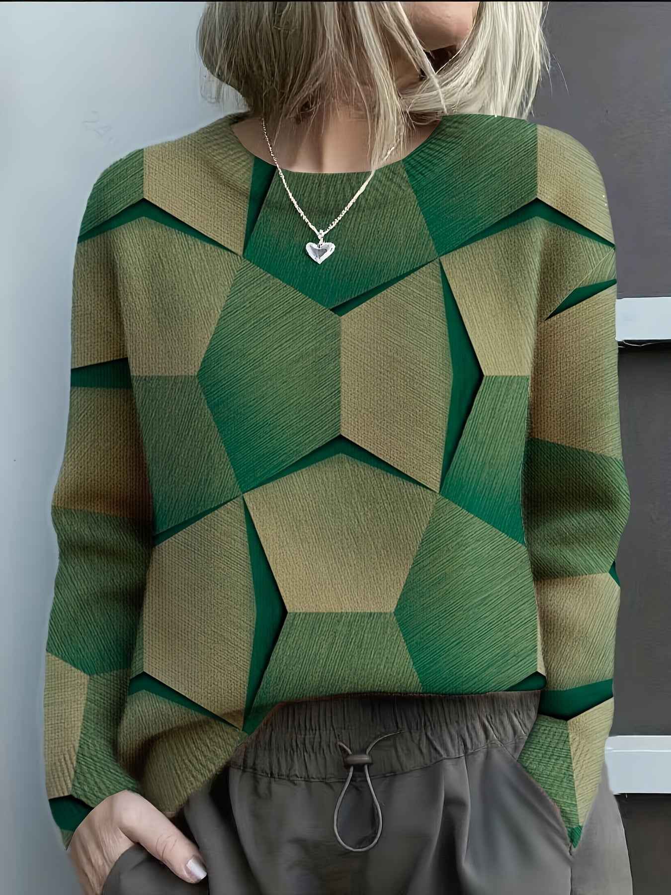 FELYSSIA - Strickpullover mit 3D geometrischem Muster modisch