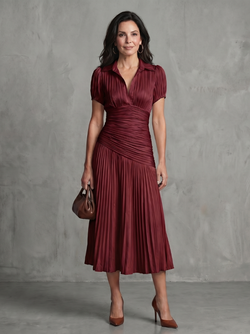 Theodora | Gestreiftes Midikleid mit plissierter Taille