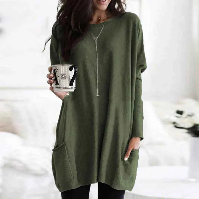 Bequemer Damen-Langarm-Pullover mit stilvollen Seitentaschen