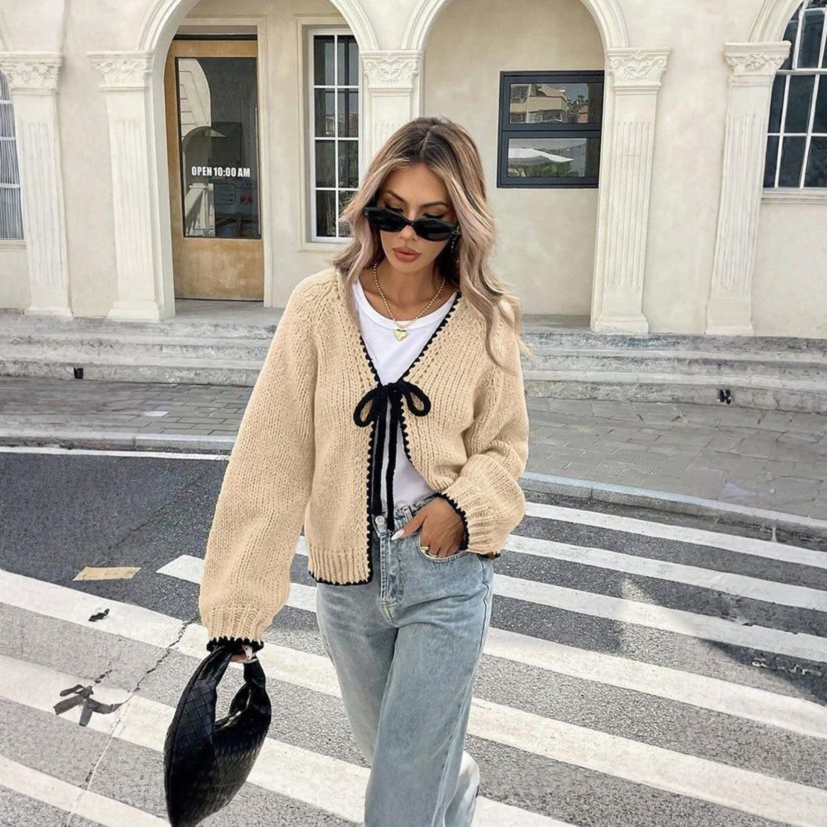 Kuschelige Strickjacke mit Bindeband vorne, Langarm Damen