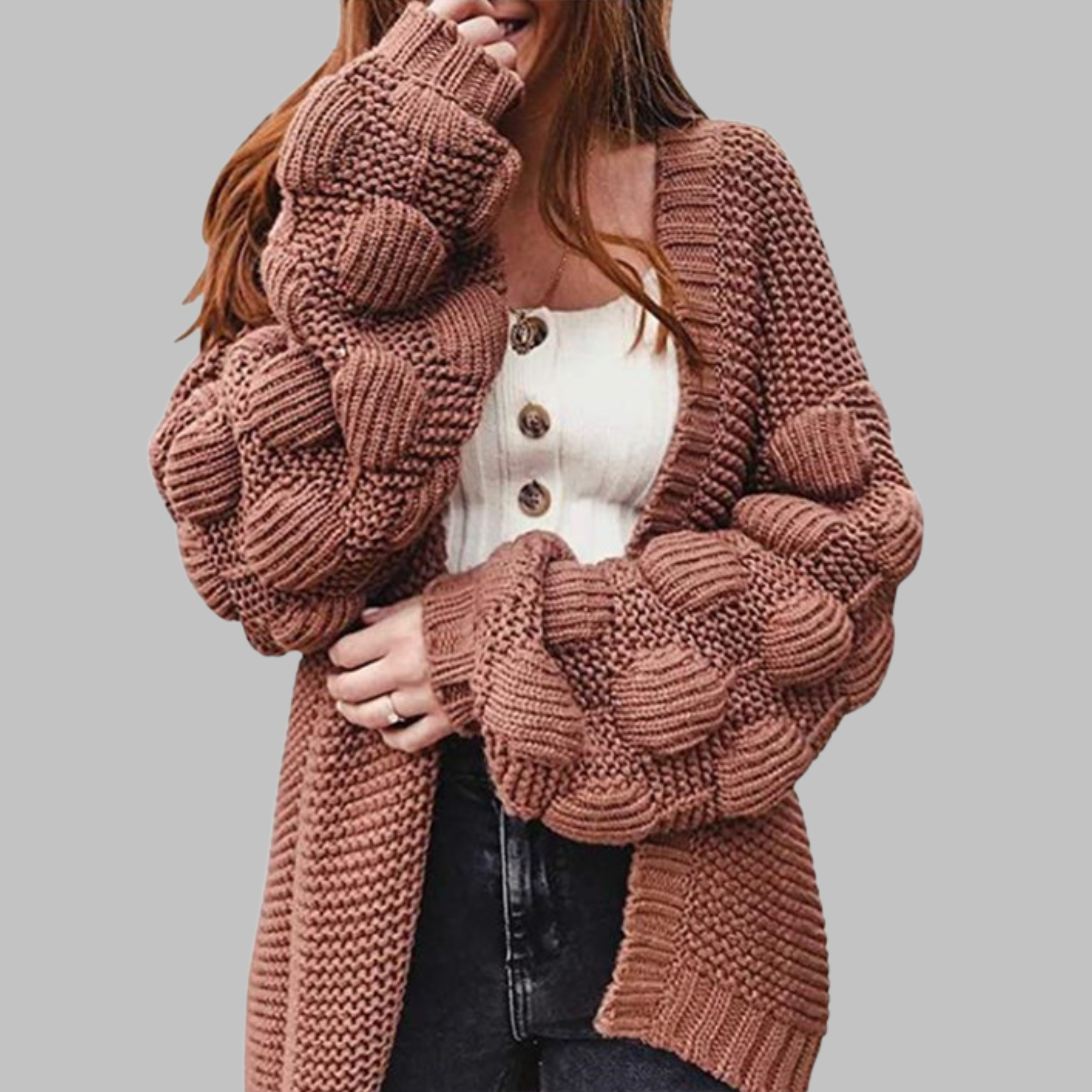 Vintage-Stil Oversize-Strickcardigan mit grobem Strick und offener Front