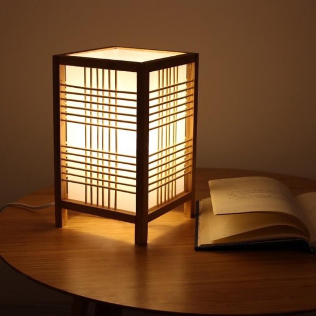 Theia - Moderner japanischer LED-Tischleuchte mit elegantem Bambusholz-Finish