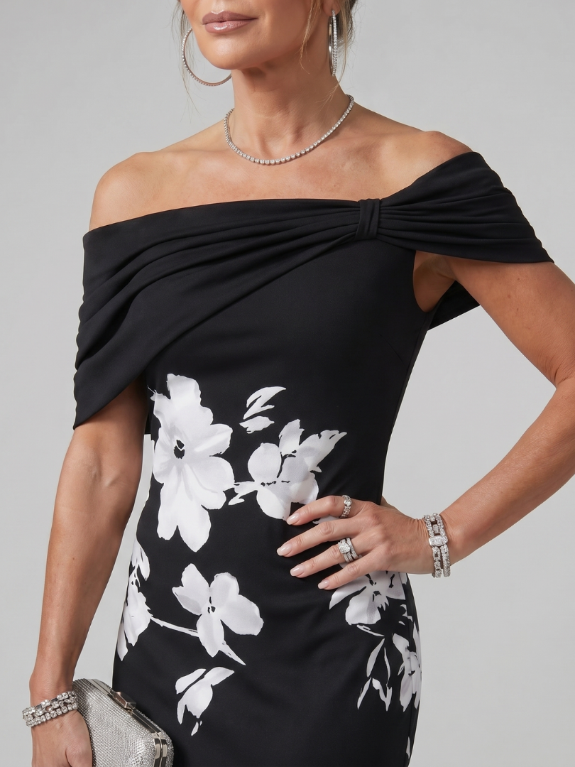 Evelina | Schulterfreies Midikleid