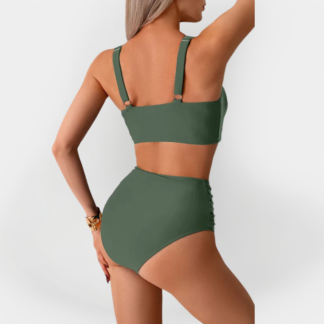 Damen High-Waist Bikini mit Rüschenausschnitt