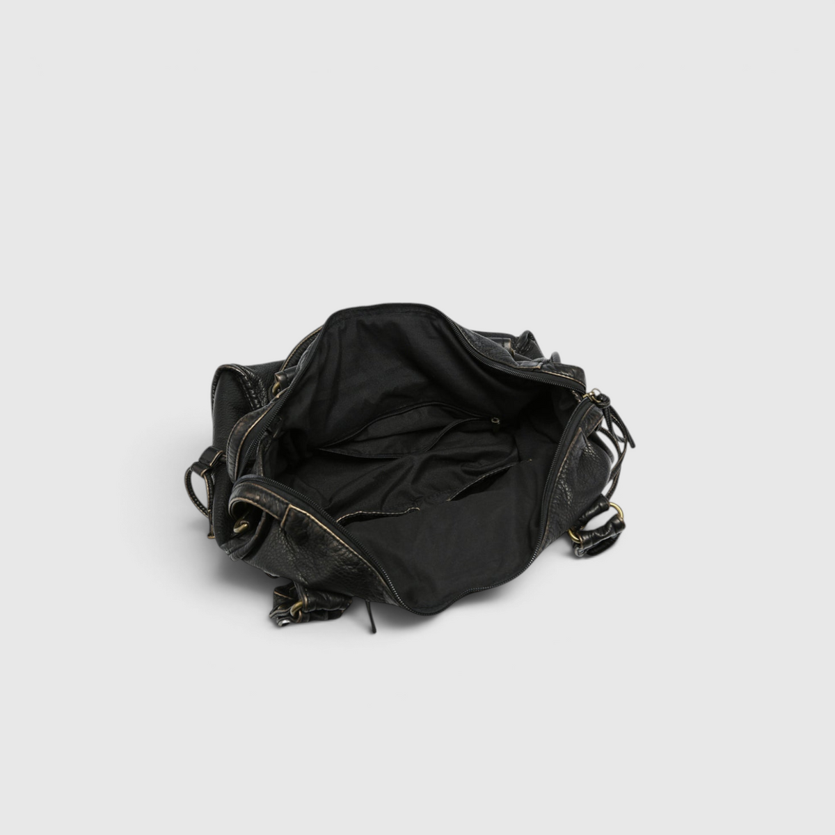 Schwarze Schultertasche Damen – Trendige Kunstleder-Handtasche mit Reißverschlussfächern