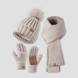 3-in-1 Winterset - Strickmütze, Schal und Touchscreen-Handschuhe