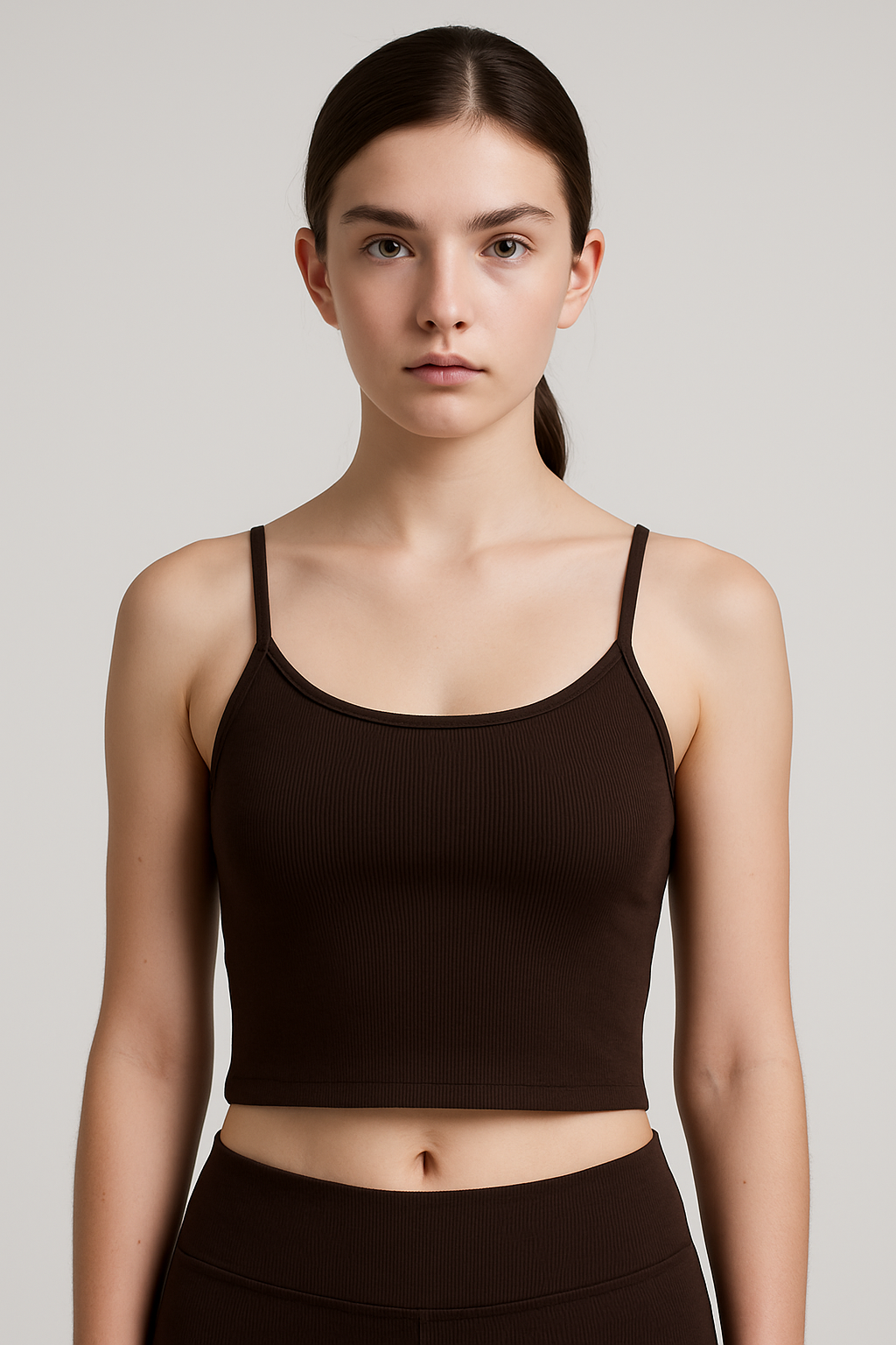 Amy | Damen Dunkelbraunes Enganliegendes Ripp-Tanktop Stretch Baumwolle Forever Stil