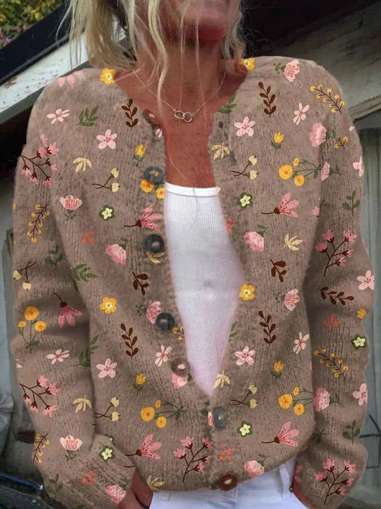 FLORA™ Vintage-Blumen-Cardigan – Zeitloser Blumenstrick für Alltags-Eleganz