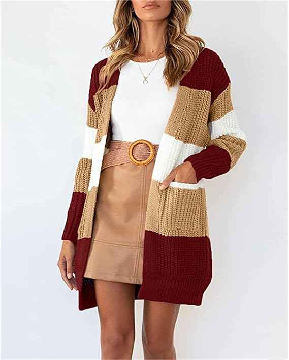 Damen-Color-Block-Cardigan mit Tasche – Kuscheliger Strick für den Alltag