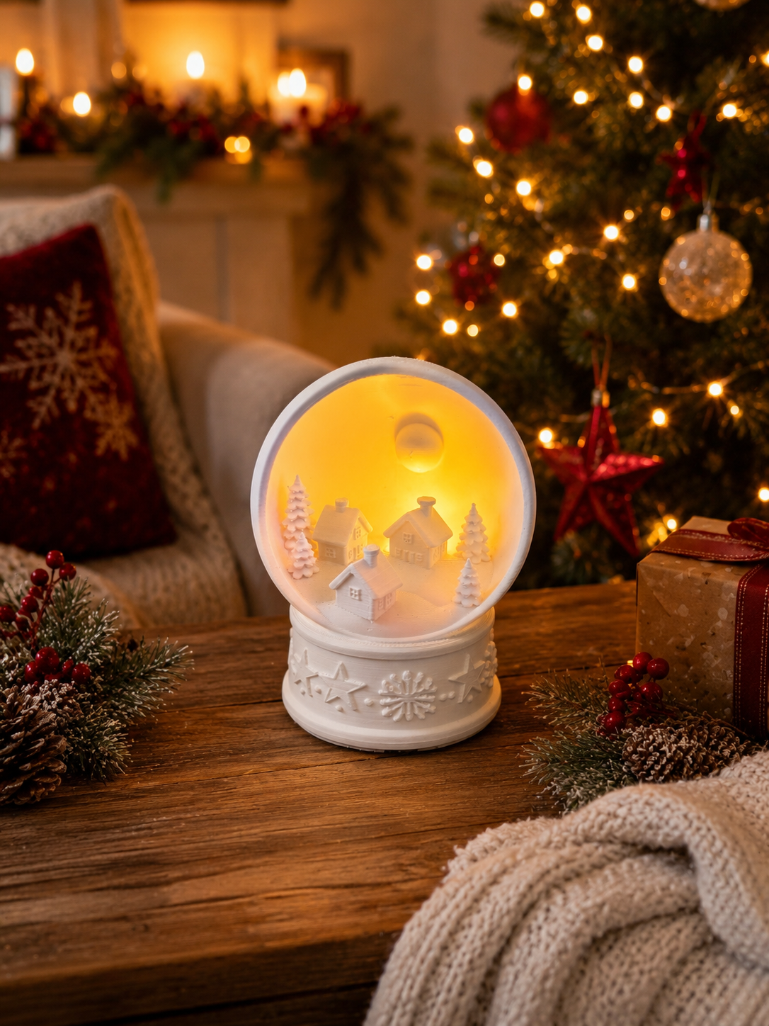 Weihnachtsdorf Schneekugel – Batteriebetriebenes Nachtlicht