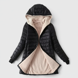 Damen Mittellange Kapuzenjacke mit Fleecefutter
