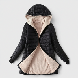 Damen Mittellange Kapuzenjacke mit Fleecefutter