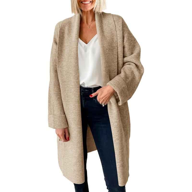 OLIVIENE™ Kuscheliger Grobstrick-Cardigan mit offener Front, Oversized-Langpassform