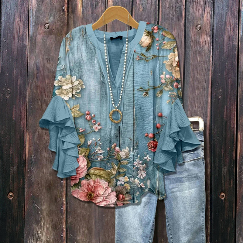 Amelyth - Elegante und klassische Vintage-Bluse mit Blumenmuster