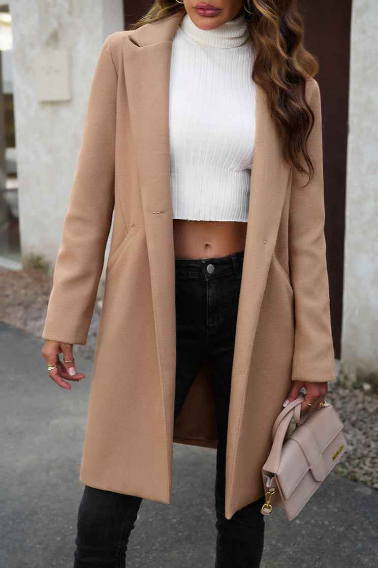 Langes einfarbiges Wollmantel, Eleganz und Komfort plus