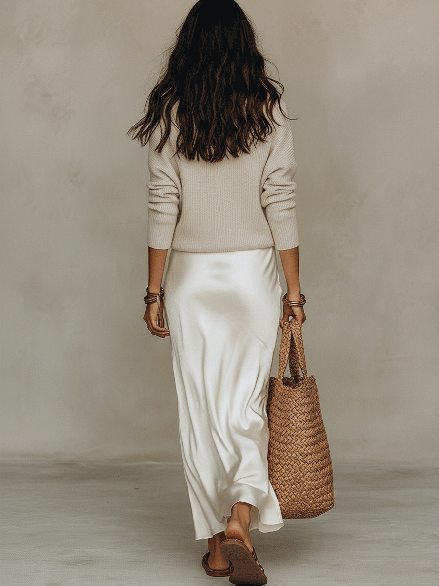 Elfenbeinfarbenes Midi-Damen-Set - Mühelos schick