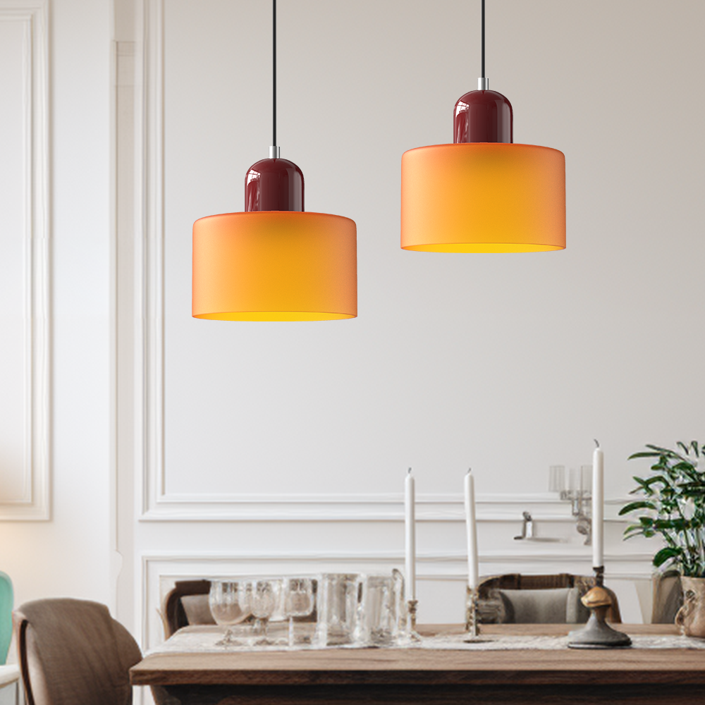 Bunte Glas-Bauhaus-Hängeleuchte – Retro Statement
