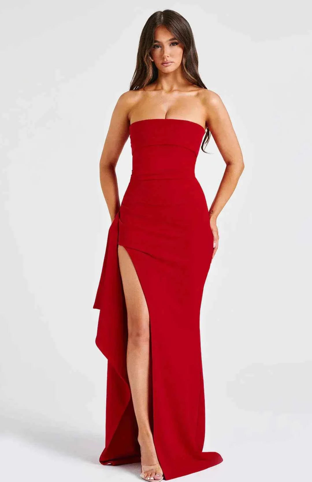 Stacy schulterfreies Maxi-Kleid – elegante, fließende Silhouette