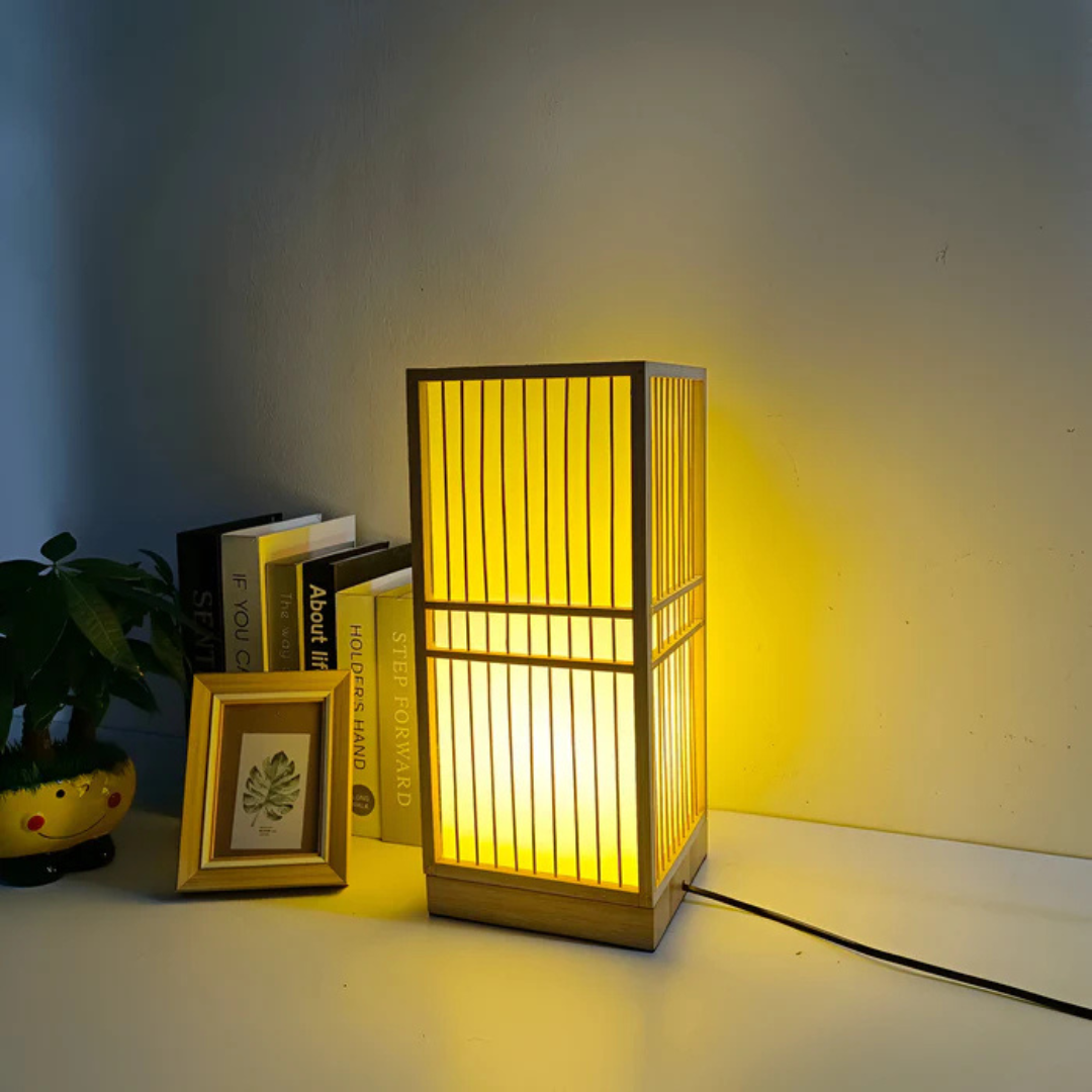 Theia - Moderner japanischer LED-Tischleuchte mit elegantem Bambusholz-Finish