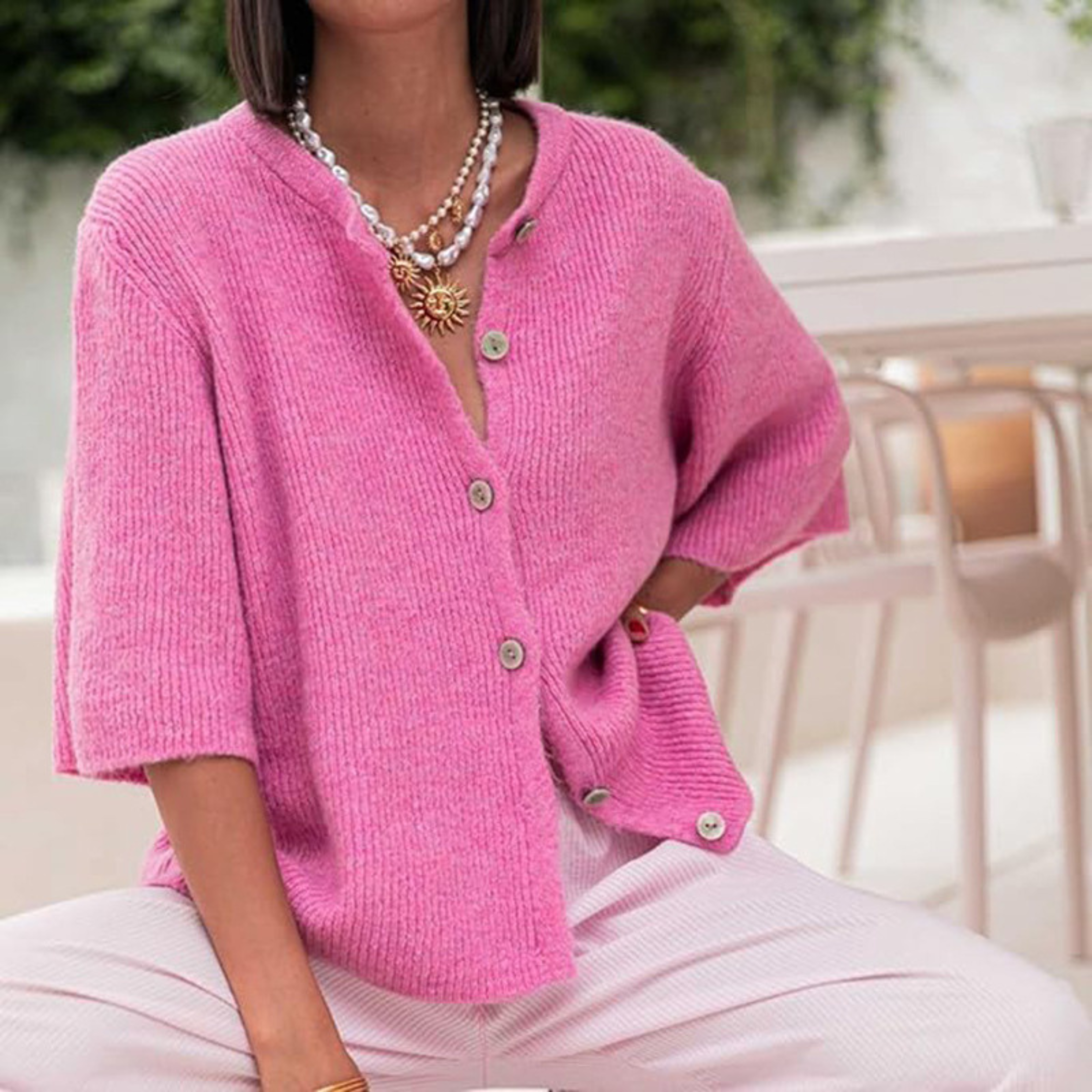 VISAIA™ Leichter Kurzarm-Cardigan mit durchgehender Knopfleiste — Müheloser Stil, ganztägiger Komfort