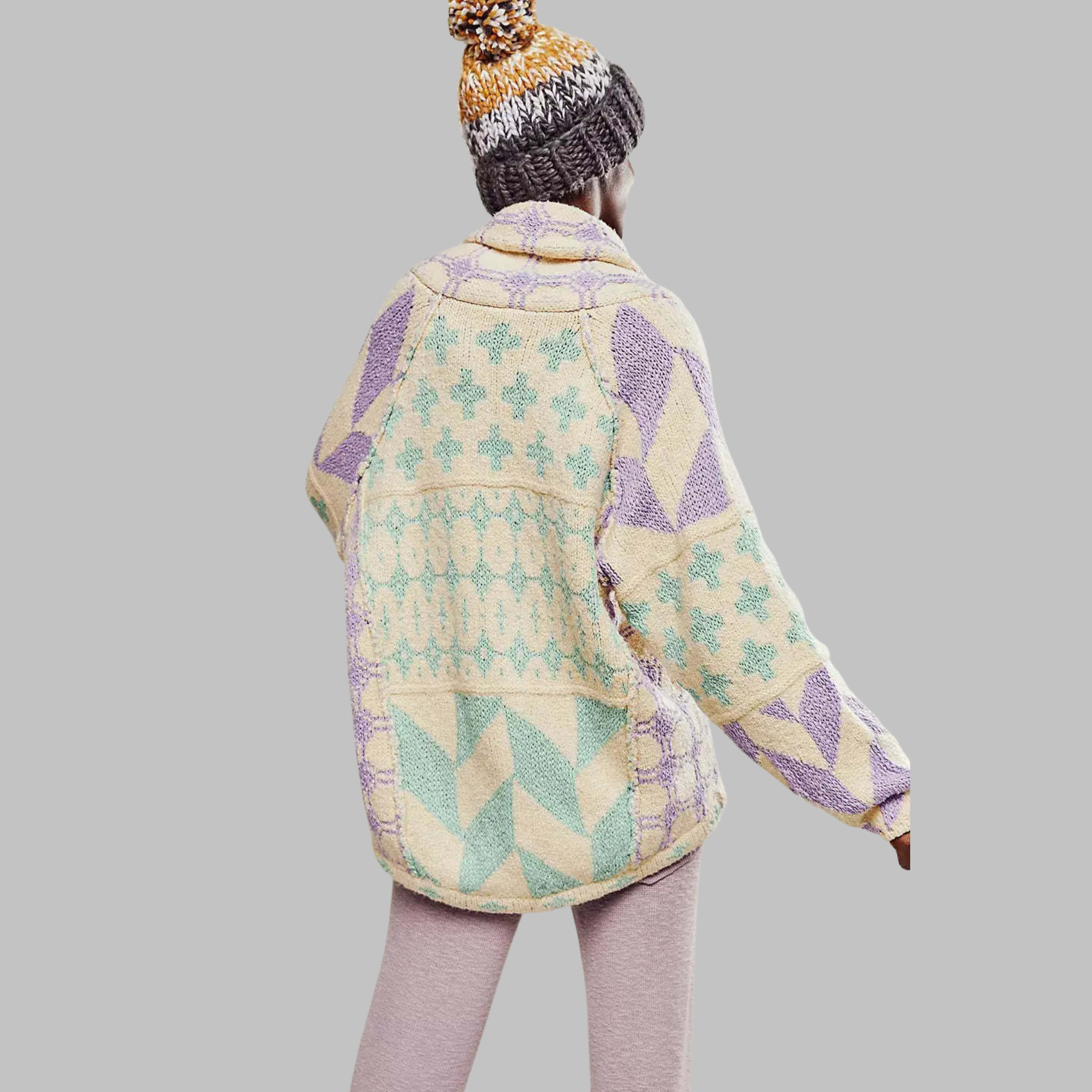 Vintage Strickjacke mit Knöpfen am Kragen, Oversized, mit langen Ärmeln