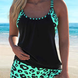 Lara Türkiser Leopardendruck Tankini-Set - mutiges, schmeichelhaftes zweiteiliges Badeoutfit