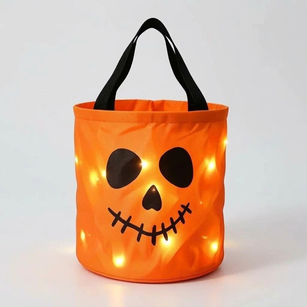 LED-Kürbis-Süßigkeitenkorb mit Griff für Halloween