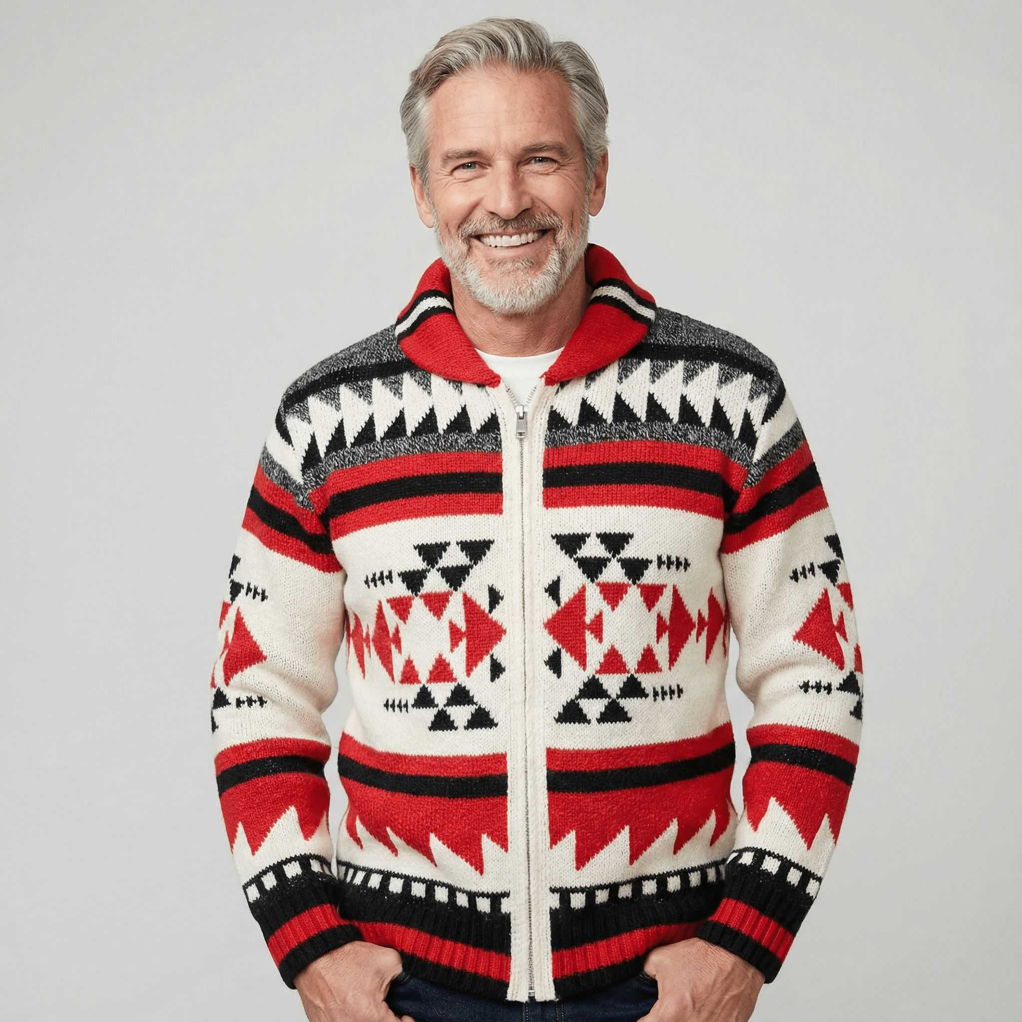 Moderner geometrischer Strickcardigan mit Front-Reißverschluss Damen
