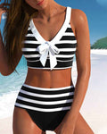 Stribet bikini med høj talje