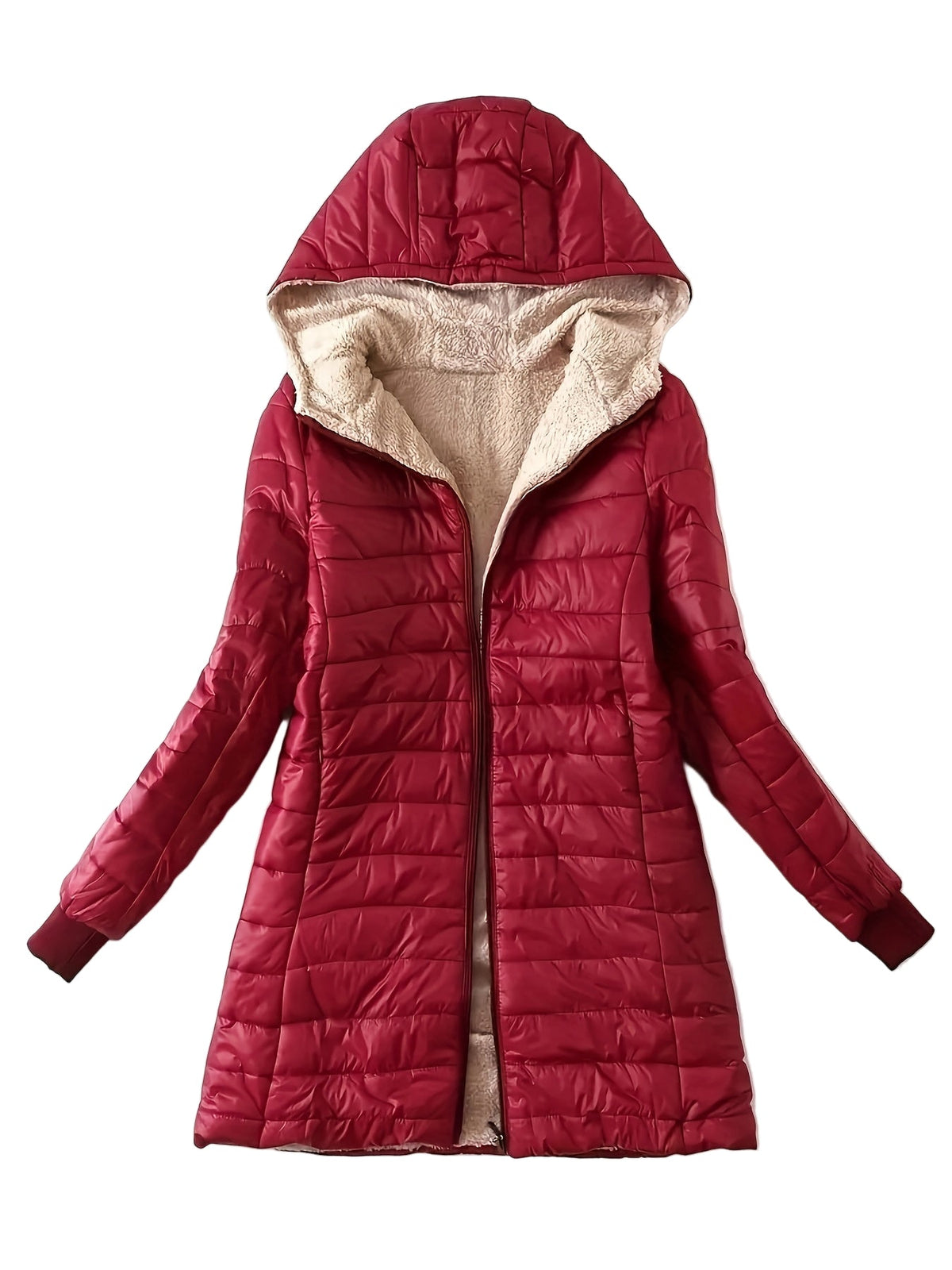 Damen Mittellange Kapuzenjacke mit Fleecefutter