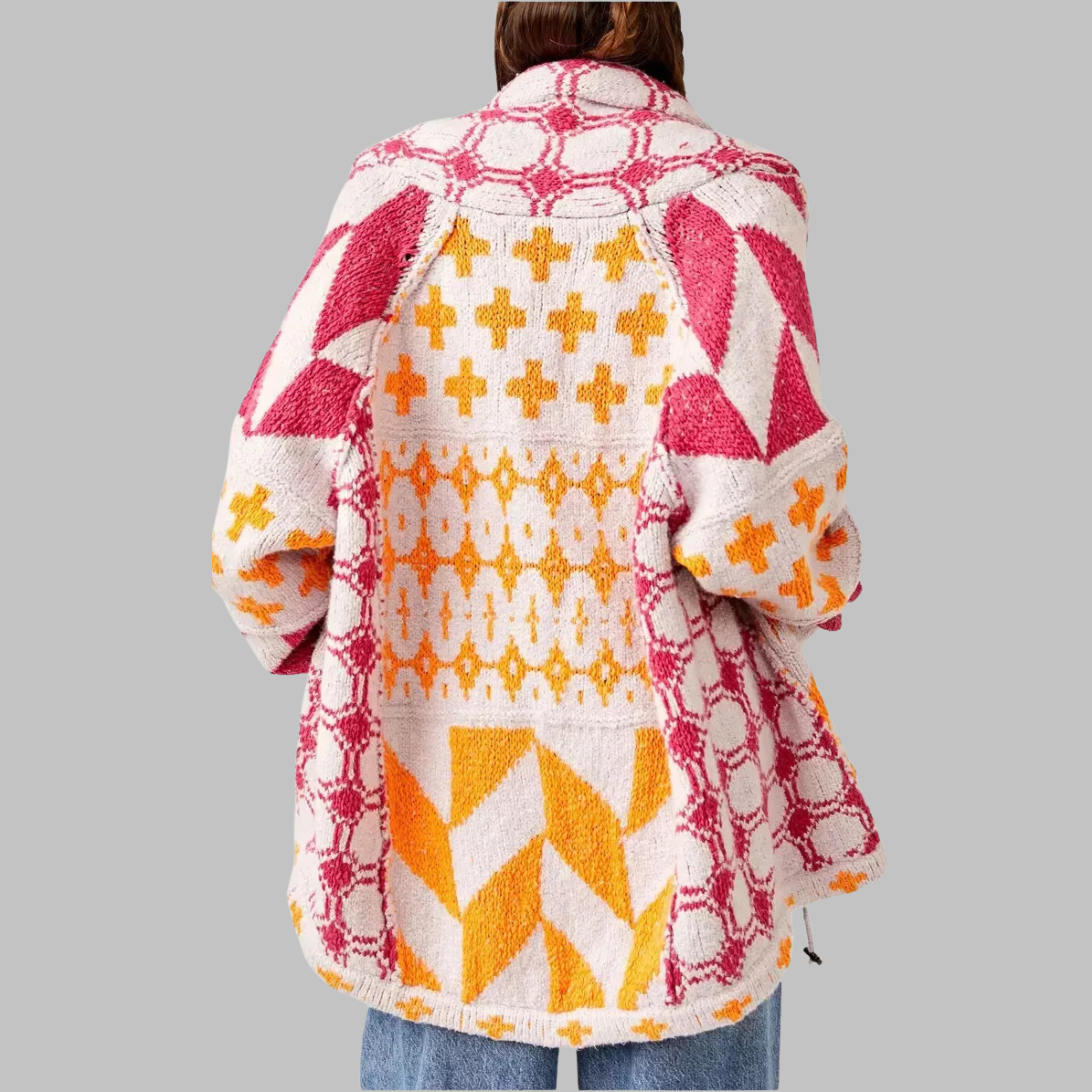 PORTIA™ Vintage Strickjacke mit Knöpfen am Kragen, Oversized, mit langen Ärmeln