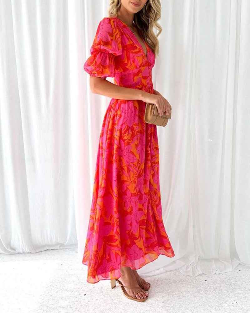 Derana™ - Rot-Rosa Maxi-Kleid