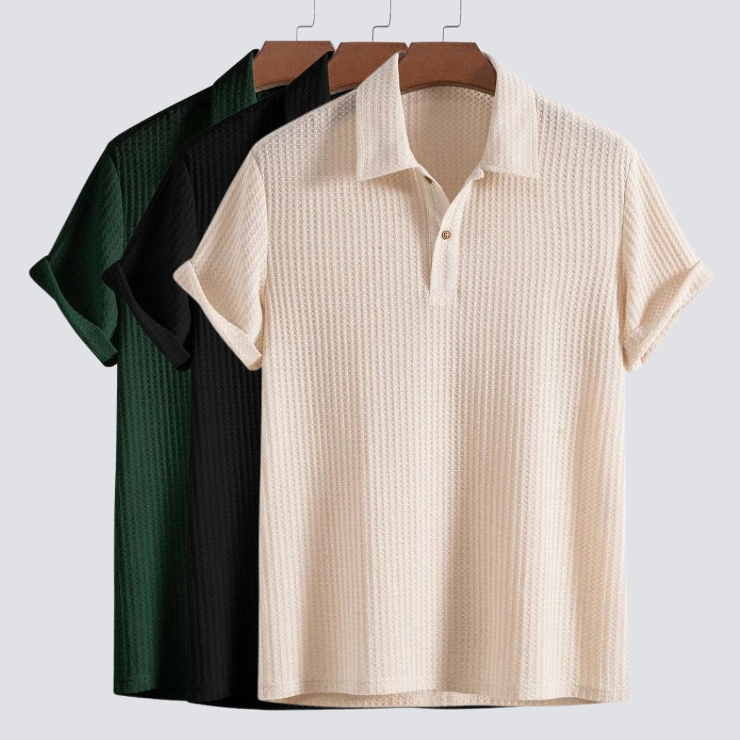 Luxe Waffel-Gemusterter Strick-Polo für einen stilvollen Look