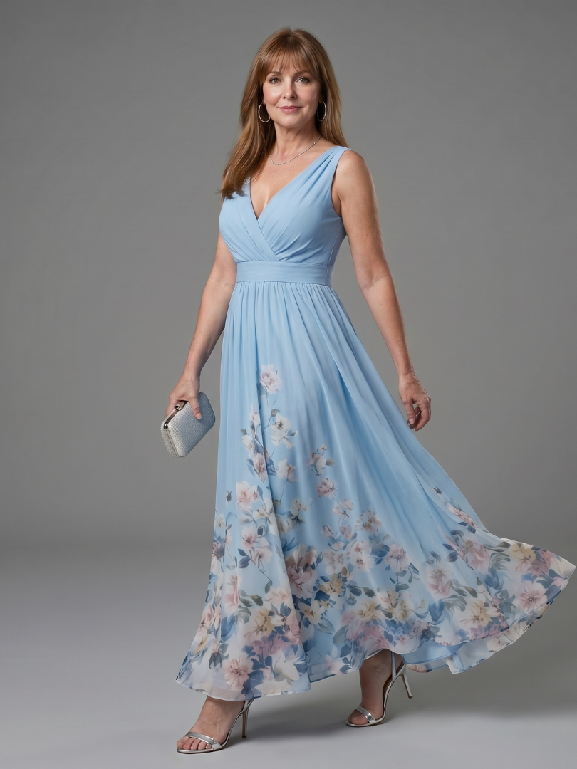 Clarissa | Ärmelloses Midikleid mit V-Ausschnitt und weichem Blumensaum