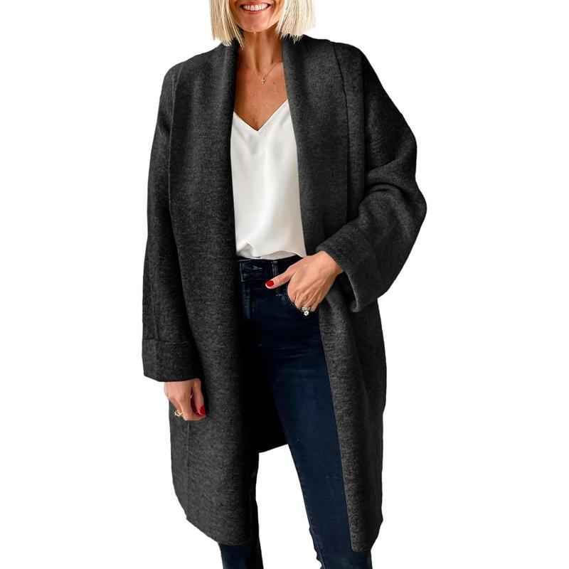 OLIVIENE™ Kuscheliger Grobstrick-Cardigan mit offener Front, Oversized-Langpassform