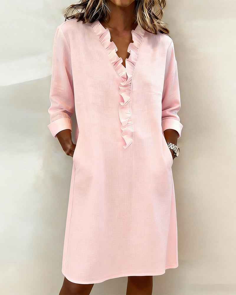 V-Ausschnitt Rüschenkleid