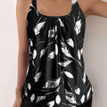 Elegantes Schwarz-Weiß-Blattmuster-Tankini-Set