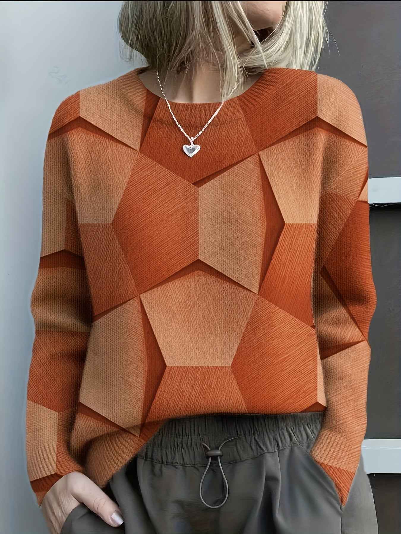 FELYSSIA - Strickpullover mit 3D geometrischem Muster modisch