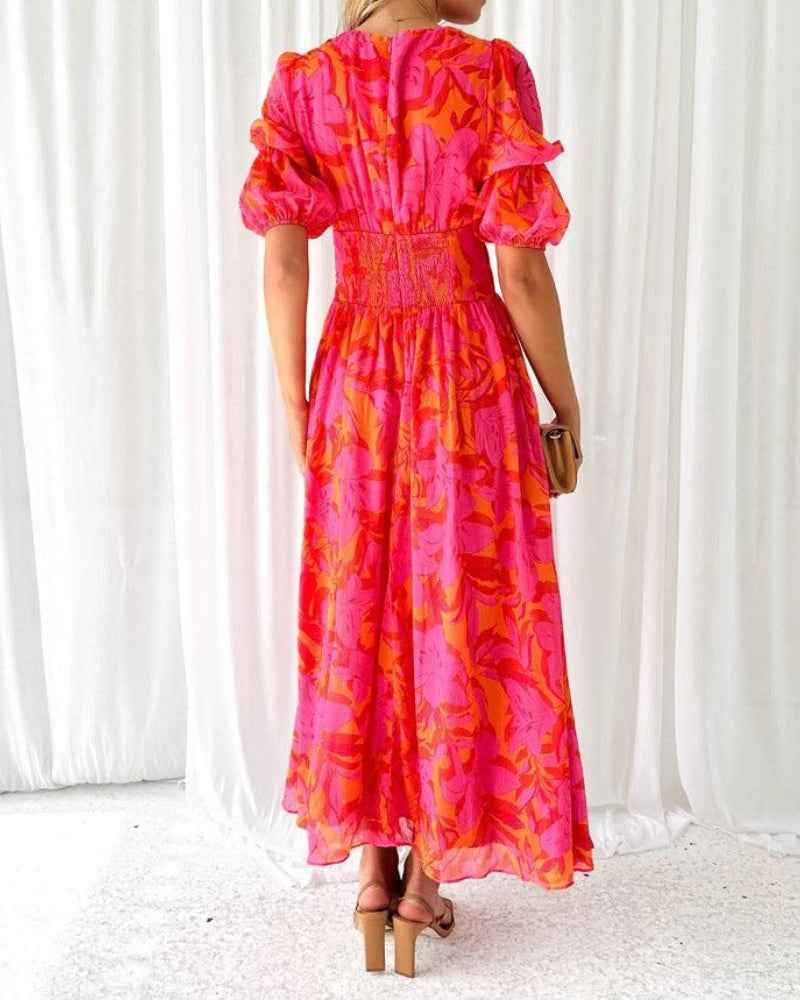 Derana™ - Rot-Rosa Maxi-Kleid
