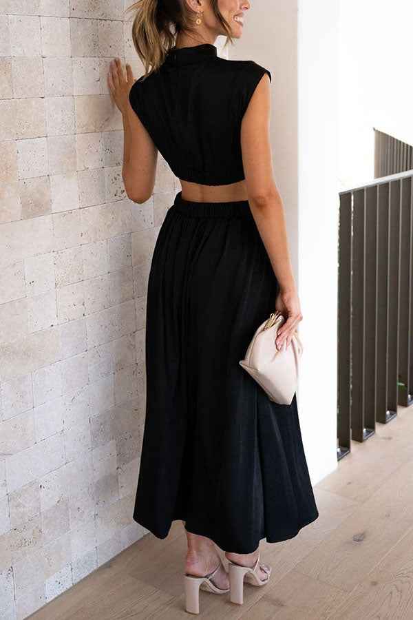 Quincy | Elegantes Midikleid mit Cut-Out-Detail und Taschen