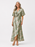 Abstraktes Midikleid mit V-Ausschnitt und Taillendetail