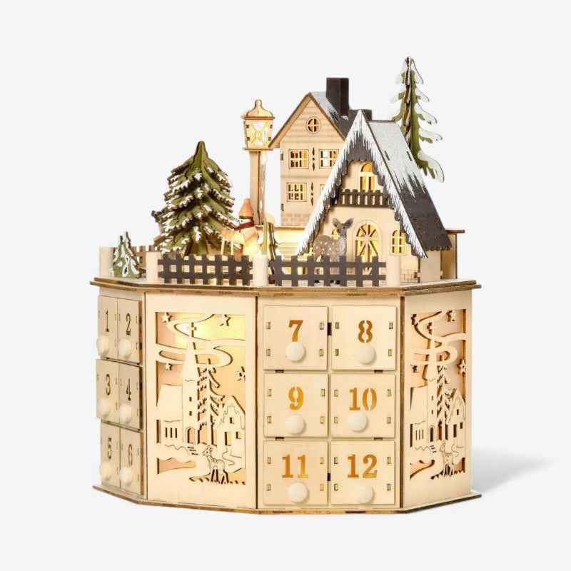 GlowFest – Magischer Adventskalender mit LED-Lichtern und gemütlichem Hausdesign für einen festlichen Dezember