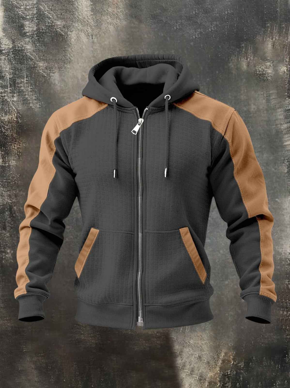 Zweifarbiges Zip-Hoodie – Colorblock-Reißverschluss-Sweatshirt