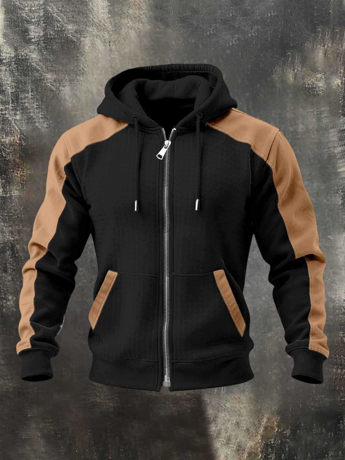 Zweifarbiges Zip-Hoodie – Colorblock-Reißverschluss-Sweatshirt